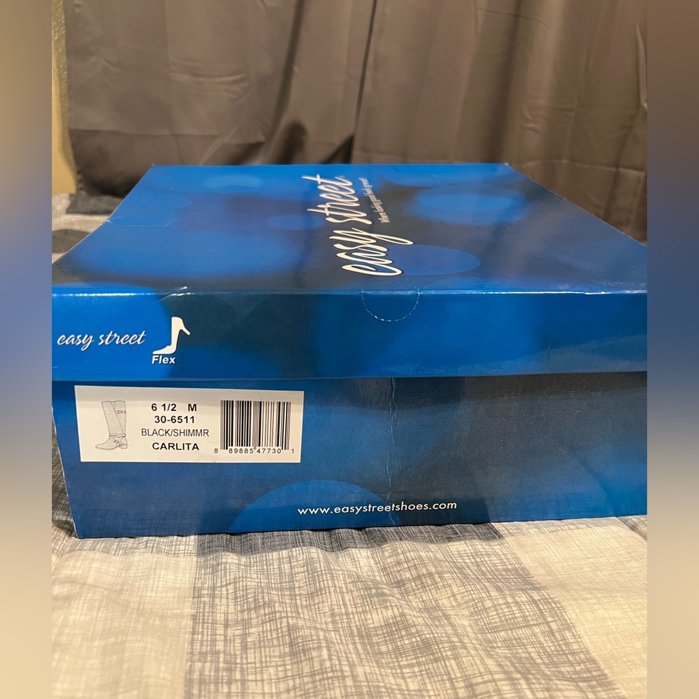 Easy Street Black Shimmer Knee high Boots - Picture 5 of 10